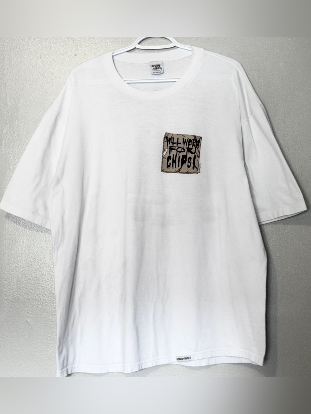 90s USA crazy shirts Will Work For Chips white cotton t-shirt xl